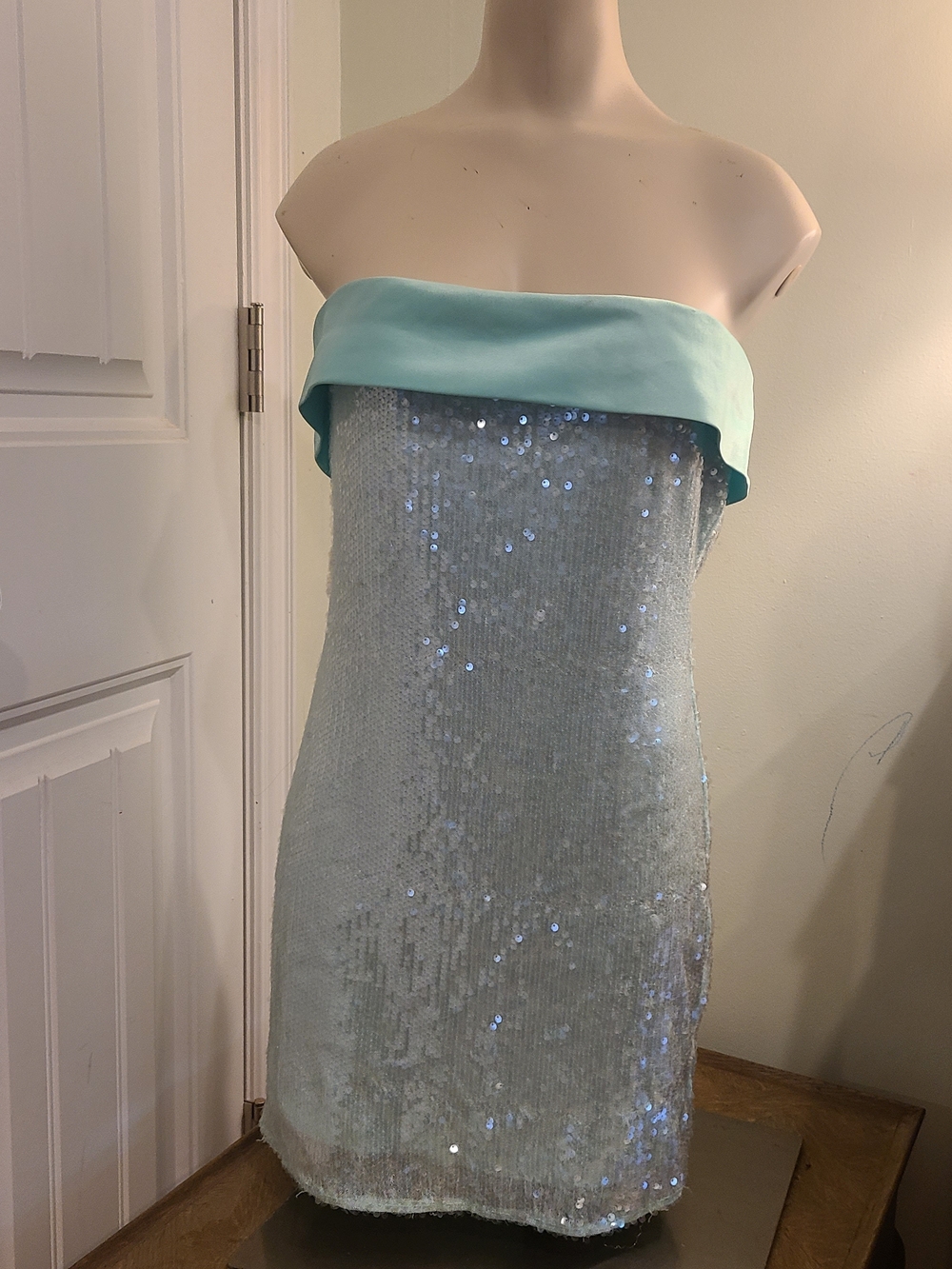 REVOLVE Strapless Sequin Shift Dress in Aqua